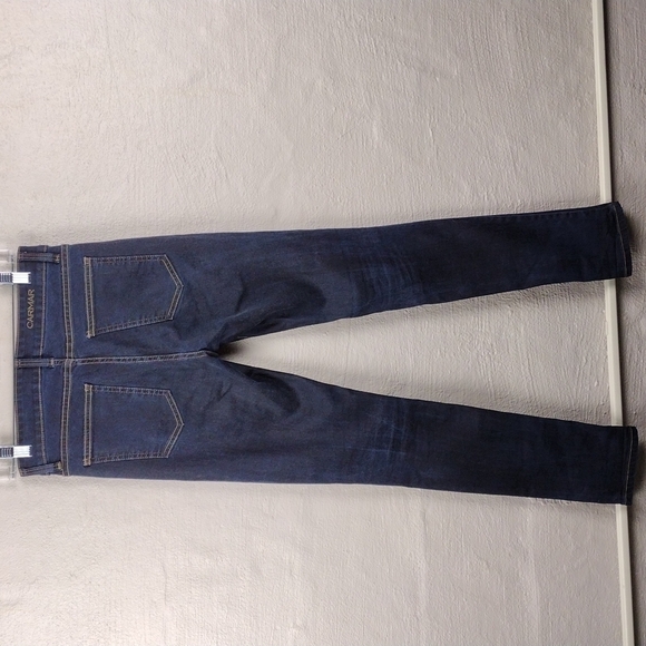 Carmar Blue Dark Wash Five Pocket Mid Rise Ripped Distressed Skinny Jeans - Picture 9 of 12